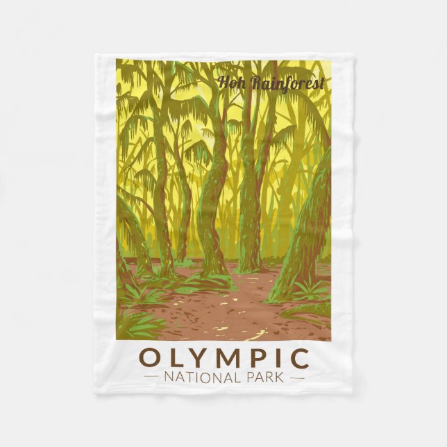 Olympic National Park Hoh Rainforest Travel Art Fleece Blanket (Front)
