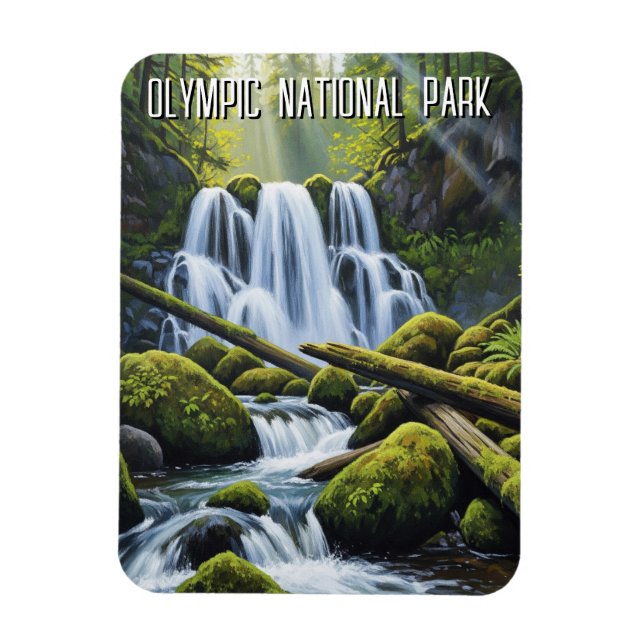 Olympic national park hoh rainforest waterfall magnet (Vertical)