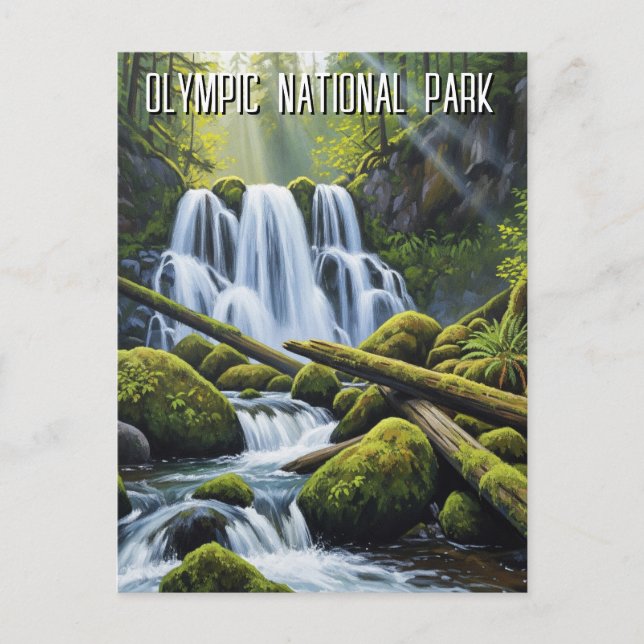 Olympic national park hoh rainforest waterfall postcard (Front)