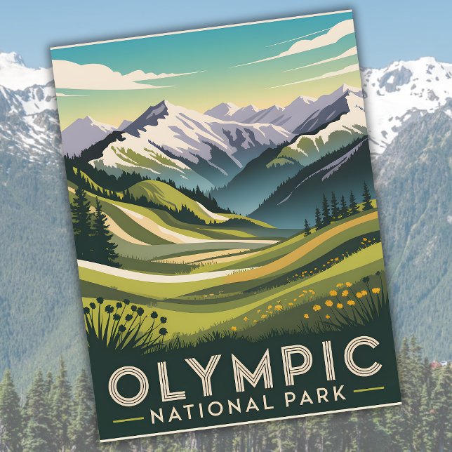 Olympic National Park Hurricane Ridge Retro Travel Postcard (Olympic National Park Hurricane Ridge Retro Travel Postcard)