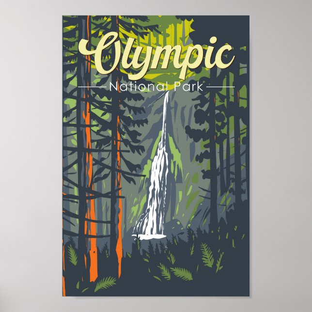 Olympic National Park Illustration Retro Poster (Front)