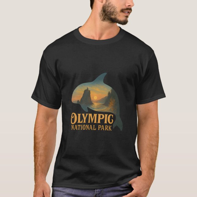 Olympic National Park Orca Silhouette Ruby Beach C T-Shirt (Front)