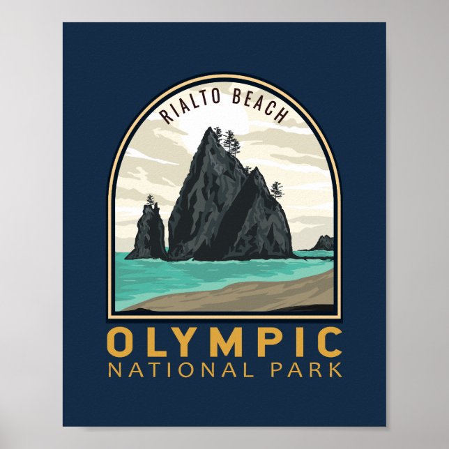 Olympic National Park Rialto Beach Vintage Emblem Poster (Front)