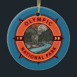 Olympic National Park Roosevelt Elk Retro Compass Ceramic Tree Decoration<br><div class="desc">Olympic vector artwork design. The park sprawls across several different ecosystems,  from the dramatic peaks of the Olympic Mountains to old-growth forests.</div>