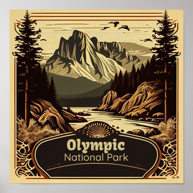 Olympic National Park Square Vintage Poster (Front)