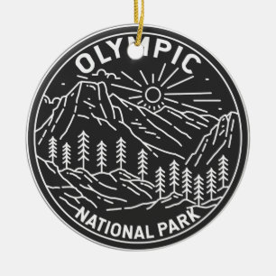 Olympic National Park Washington Monoline  Ceramic Tree Decoration