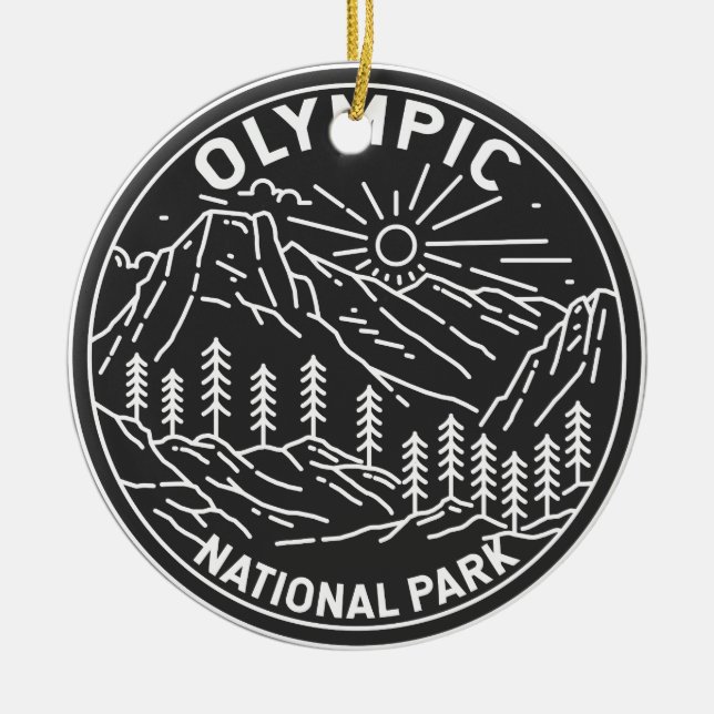 Olympic National Park Washington Monoline  Ceramic Tree Decoration (Front)