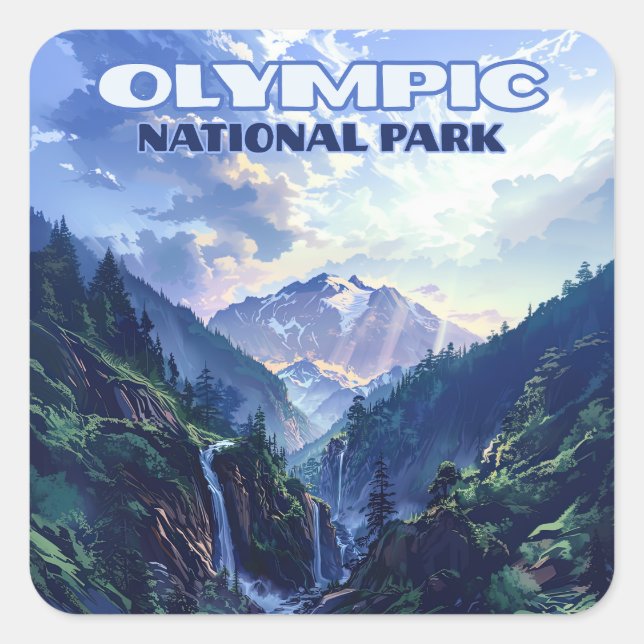 Olympic National Park Washington Mountains Vintage Square Sticker (Front)