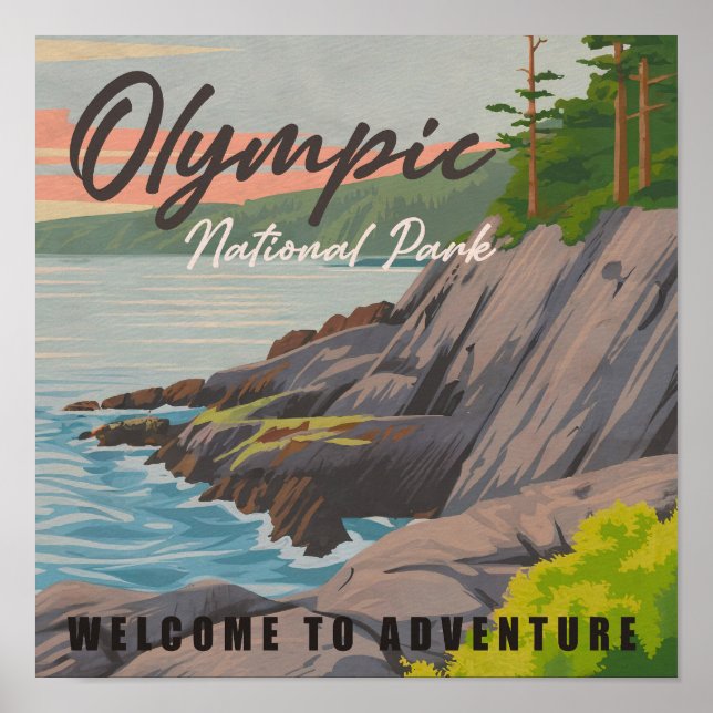 Olympic National Park Washington Vintage Souvenir Poster (Front)