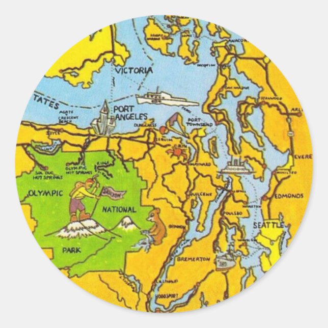 Olympic Peninsula Map Classic Round Sticker (Front)
