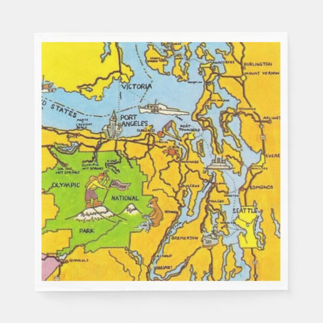 Olympic Peninsula Map Napkin (Front)