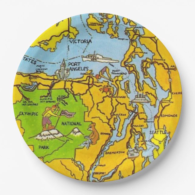 Olympic Peninsula Map Paper Plate (Front)