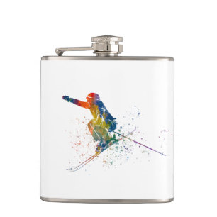 Olympic ski competition in watercolor hip flask