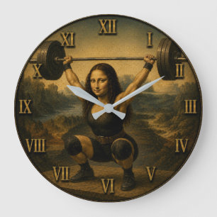 Olympic Weightlifter Funny Mona Lisa Large Clock