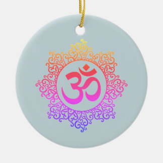 Om and lotus rainbow colour symbols on ornament