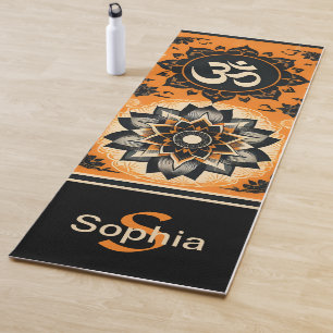 Om and Mandala in Orange and Black Yoga Mat