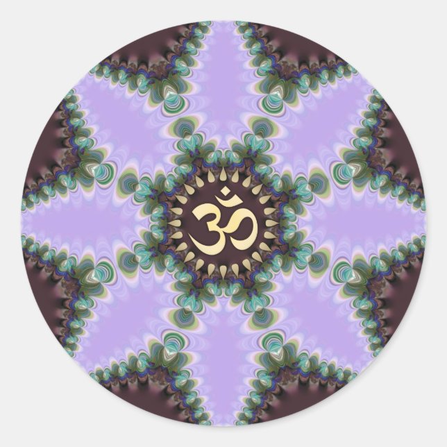 OM Art Purple Fractal Flower Classic Round Sticker (Front)