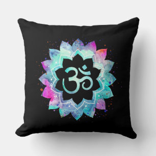 *~* Om Aum Cotton Turquoise Blue Magenta black Cushion