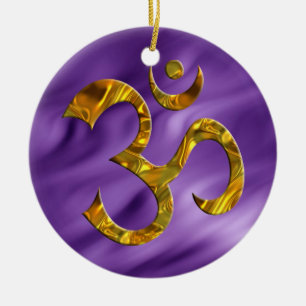 OM / AUM - GOLD   lila waves Ceramic Tree Decoration