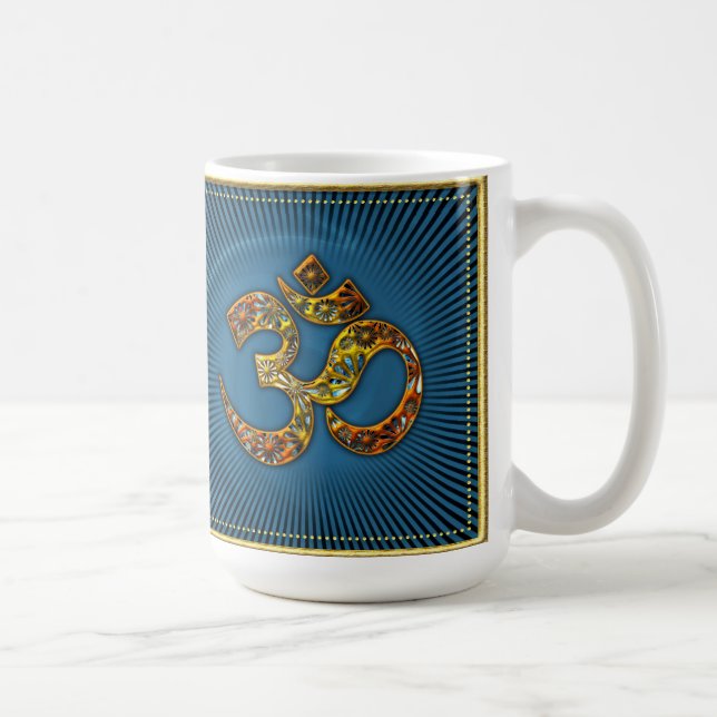 OM (AUM - I BIN) - XL - Gold Frame - blue Coffee Mug (Right)