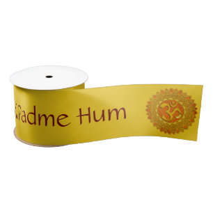 Om / Aum Mandala Design orange + your text Satin Ribbon