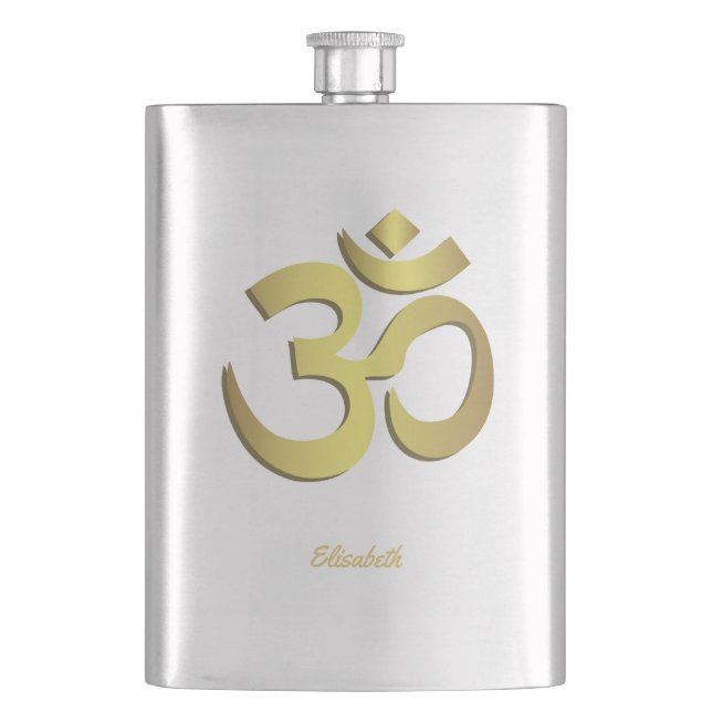 Om ( Aum ) Namaste yoga symbol Hip Flask (Front)