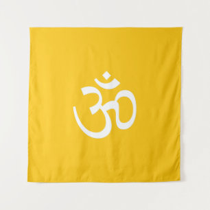 Om Aum outline Icon Mikado Yellow Hinduism Symbol  Tapestry