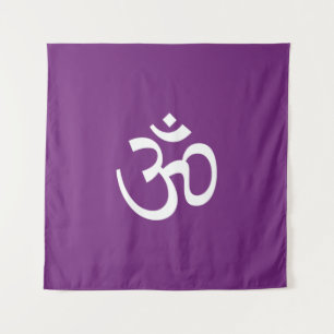 Om Aum outline Icon purple white Hinduism Symbol  Tapestry