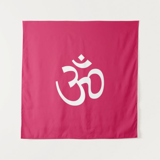 Om Aum outline Icon Ruby pink Hinduism Symbol  Tapestry (Front)
