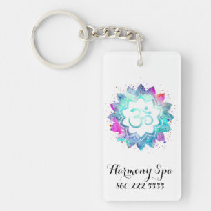 *~* OM AUM Symbol Lotus Watercolor Mandala Key Ring