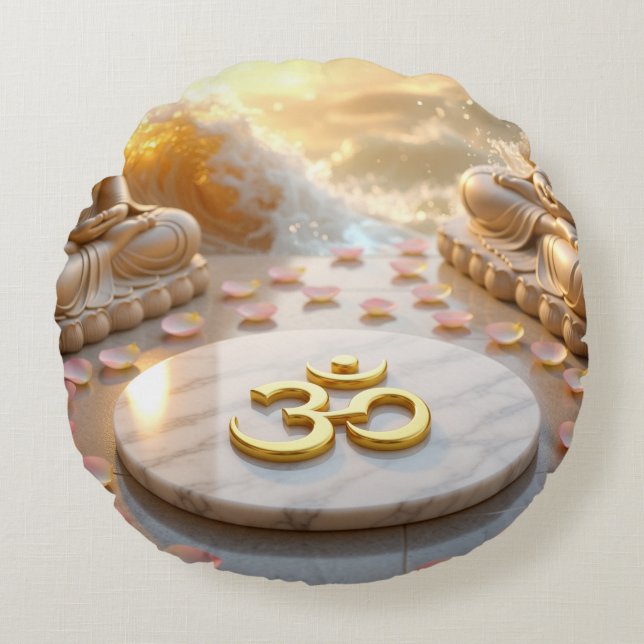 OM - AUM - ZEN BUDDHISM ROUND CUSHION (Front)