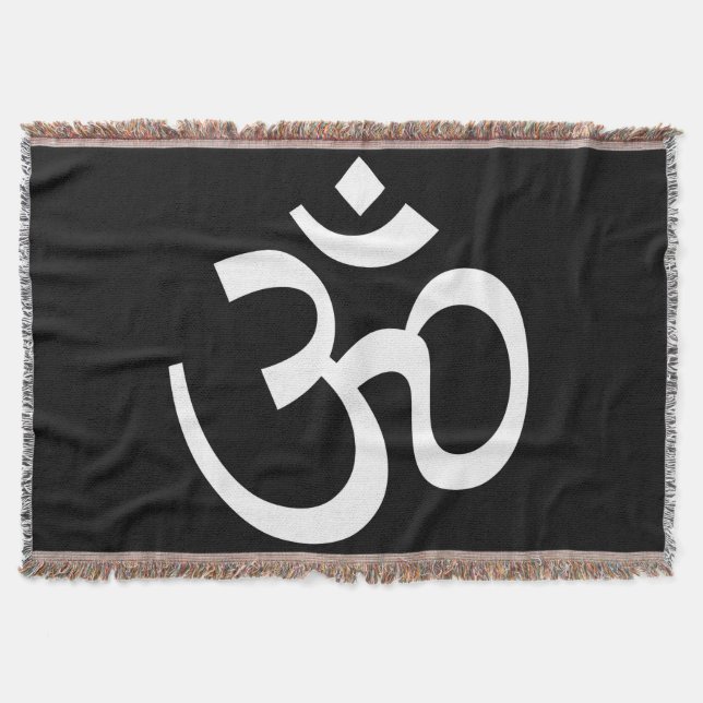 Om Black Pillow Throw Blanket (Front)