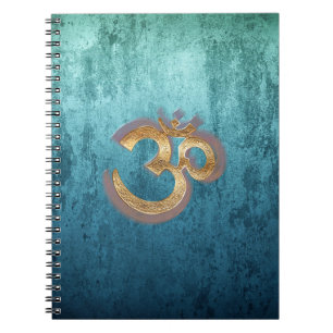 OM blue brass gold damask Asia Yoga Spiritualität Spiral Notebook