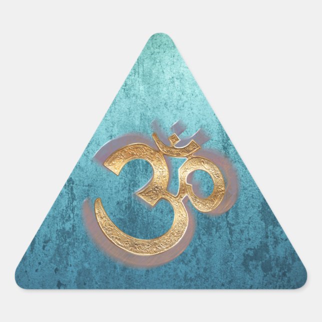 OM blue brass gold damask Asia Yoga Spiritualität Triangle Sticker (Front)