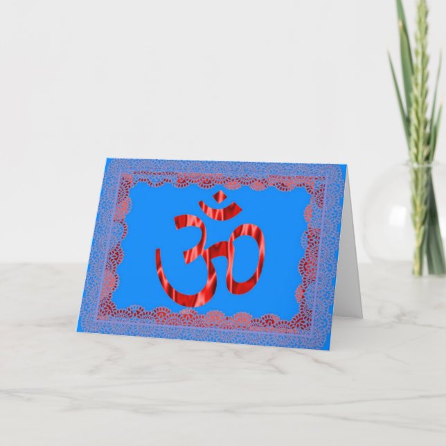 Om blue hindu greeting card (Front)