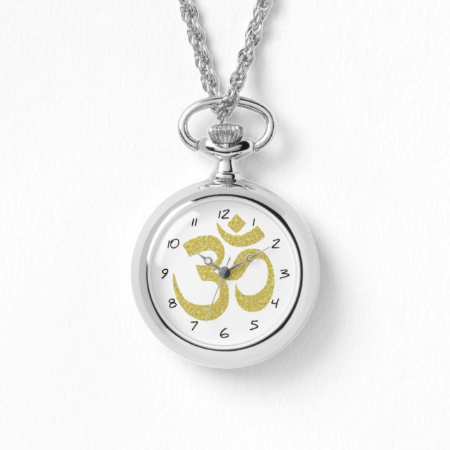 Om Buddhist Symbol Embossed Gold effect W Watch (Front)