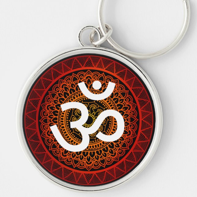 Om Chakra mandala red Key Ring (Front)