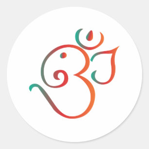 Om-ganpati-green-orange Classic Round Sticker