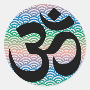 Om in a sea of colourful waves classic round sticker