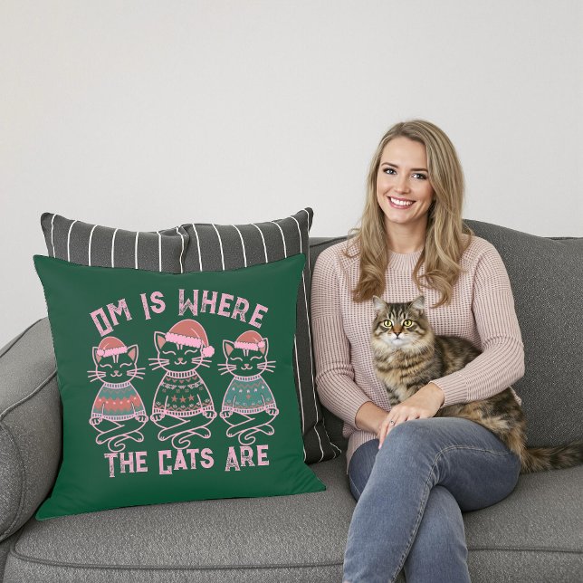 Om Is Where the Cats Are Festive Throw Pillow (Creator Uploaded)
