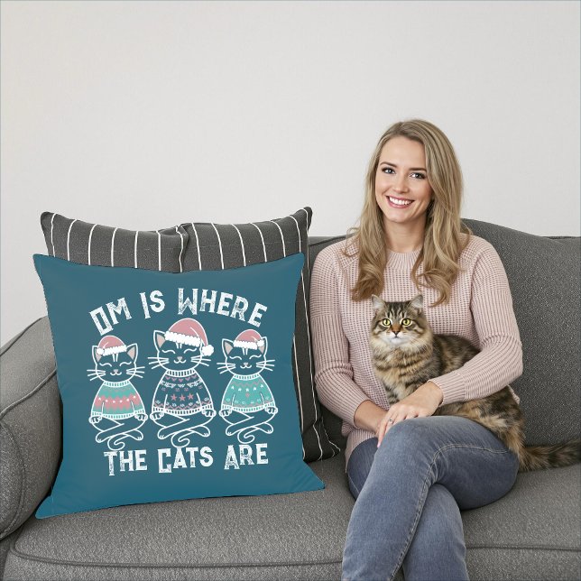 Om Is Where the Cats Are Festive Throw Pillow (Creator Uploaded)