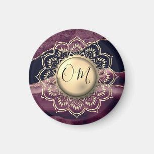  OM Lotus Mandala Purple Agate Marble    Magnet