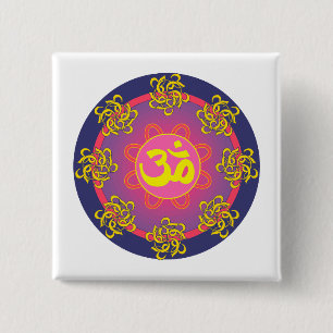 Om Mandala Blue Border 15 Cm Square Badge