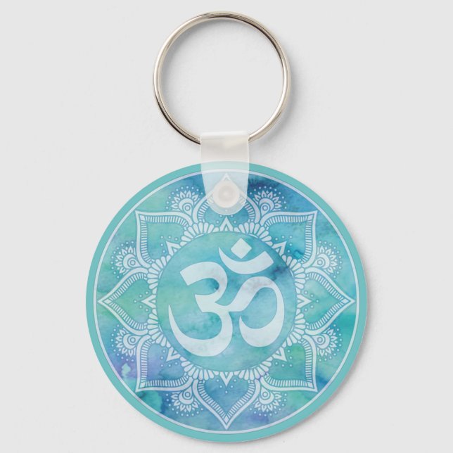 Om Mandala Blue Keychain (Front)