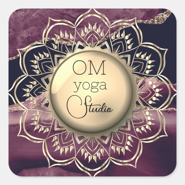  OM Mandala Lavender Gold Agate Business Logo Square Sticker (Front)