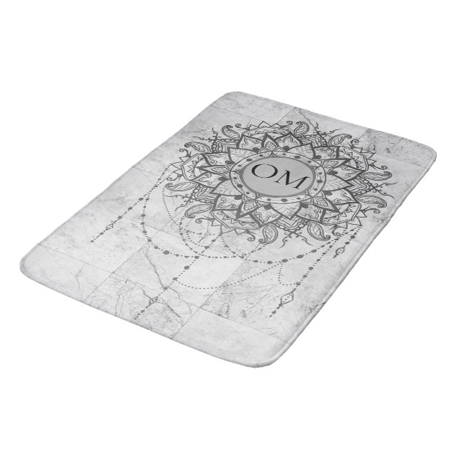 OM Mandala on Silver Marble   Bath Mat (Angled)