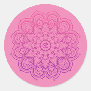 OM Mandala Zen Meditation in Pink and Purple Classic Round Sticker