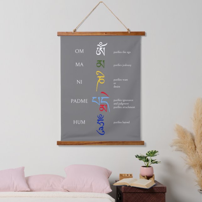 Om Mani Padme Hum Buddhist Mantra In Six Colour Hanging Tapestry (Bedroom)