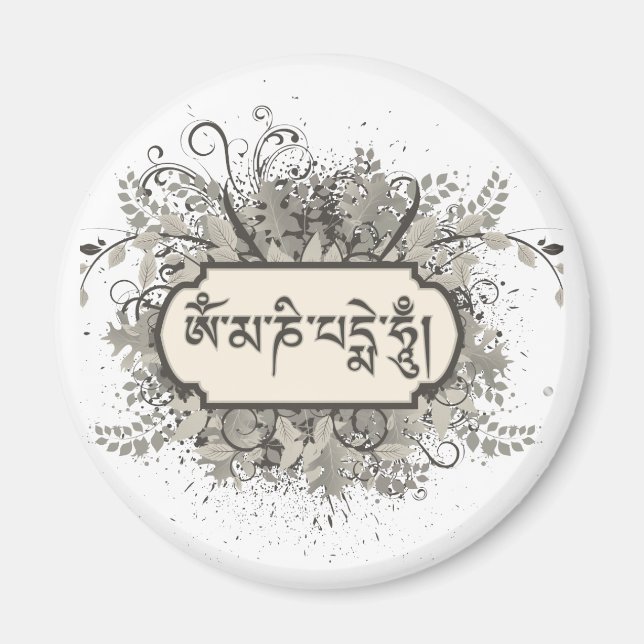 Om Mani Padme Hum Floral Magnet (Front)