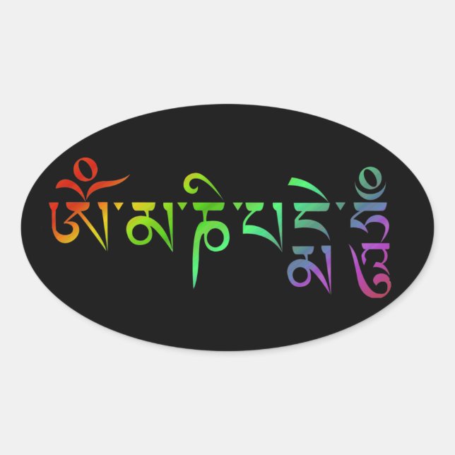 Om Mani Padme Hum Tibetan Mantra Rainbow Oval Sticker (Front)